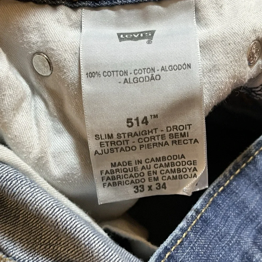 Levi's Jeans Men 33x34 514 Blue Slim Straight Leg Gorpcore Faded Denim Workwear
